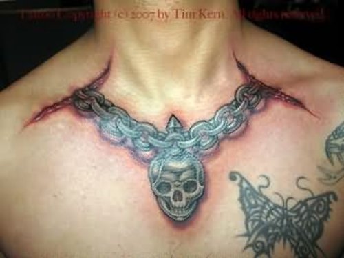 Beautiful Skull Neck Chain Tattoo